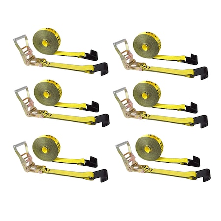 Tie 4 Safe 2" x 30' Ratchet Tie Downs w/ Flat Hooks, WLL, 3,333 lbs., PK6 RT04C-530-M11N-Y-6